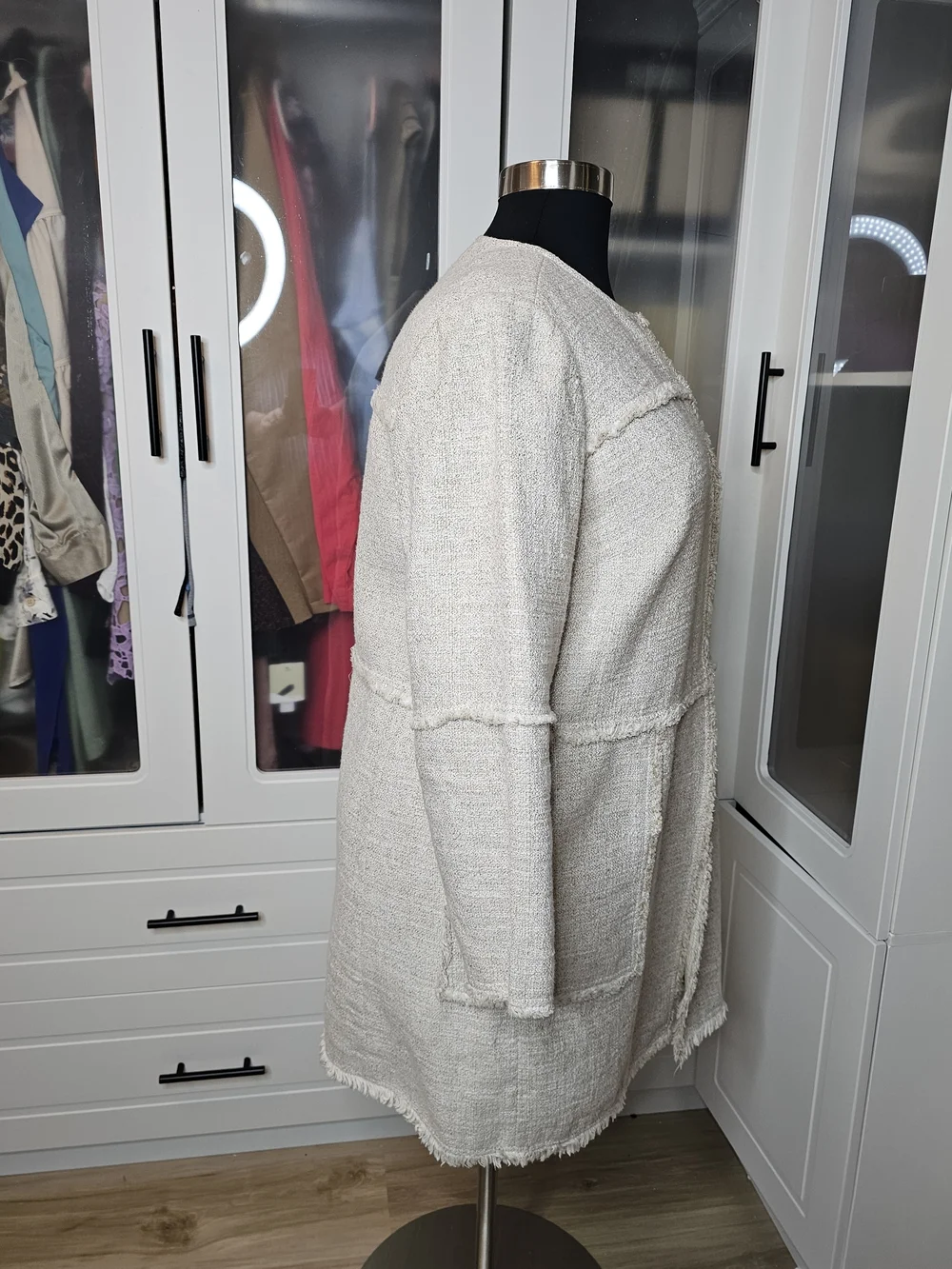 Lafayette 148 New York Cream Textured Crewneck Jacket - Picture 5 of 10